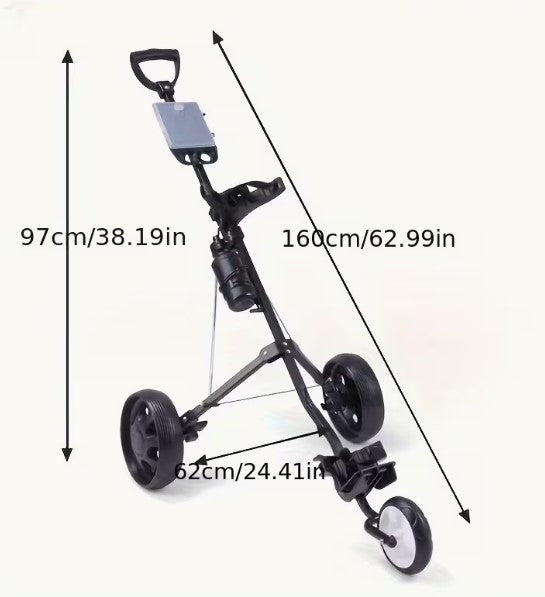 3-Wheel Foldable Golf Cart with Water Bottle Holder